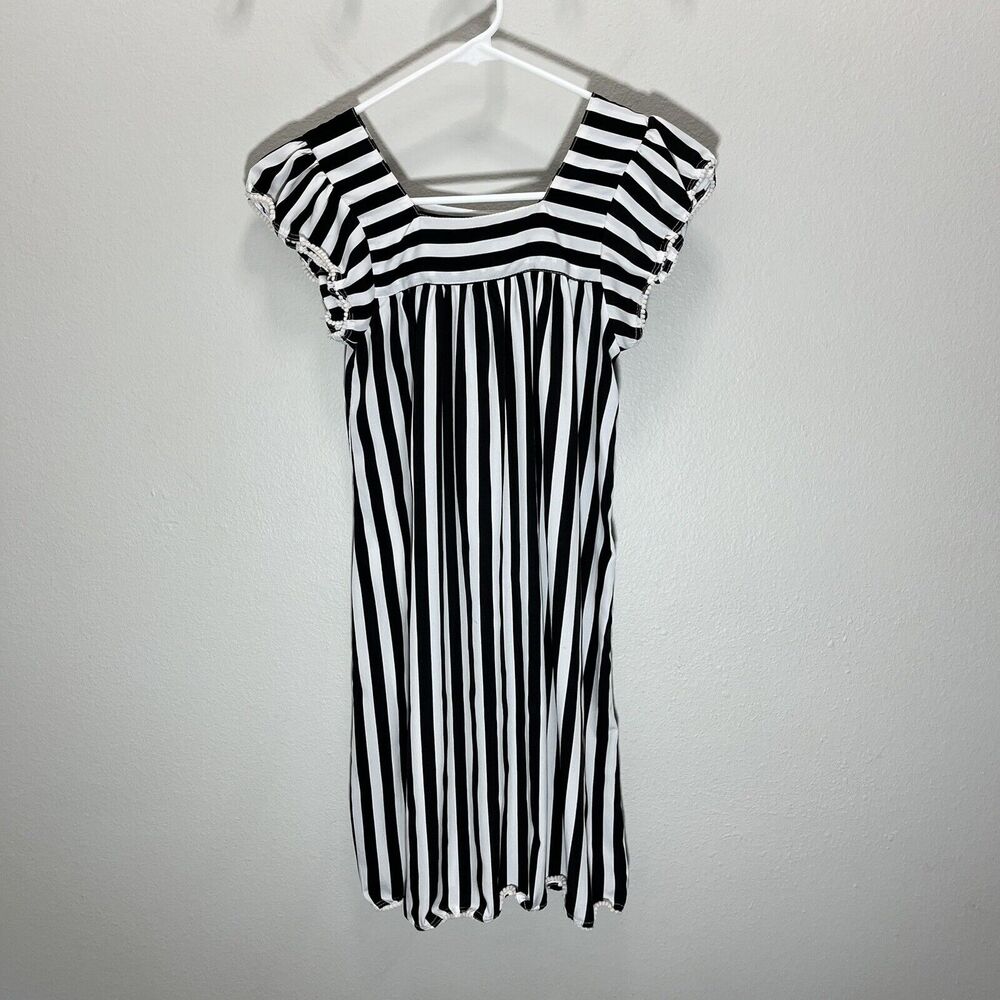 ATUN | Black & White Striped Flowy Maxi Dress Pom Pom Hem Girls 9-10 Years - Picture 2 of 5